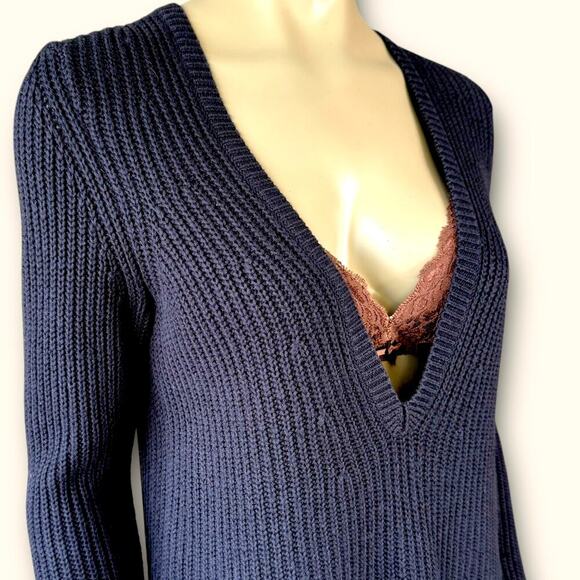 Ann Taylor Merino Wool Blend Long Sleeve V Neck Rib Tunic Sweater Size M Black - Picture 7 of 13